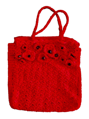 Hand crochet red poppy - red, themed