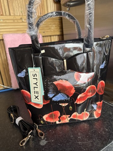 Black poppy handbag