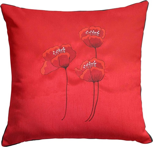 Silk embroidered red - silk, poppy
