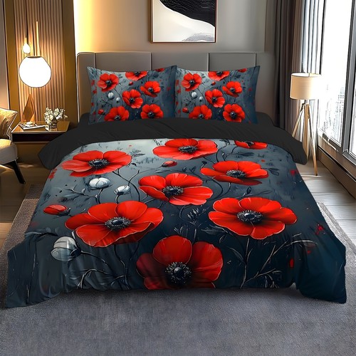 Red poppy floral - floral, duvet