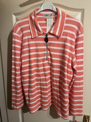 Poppy coral white - stripe, top